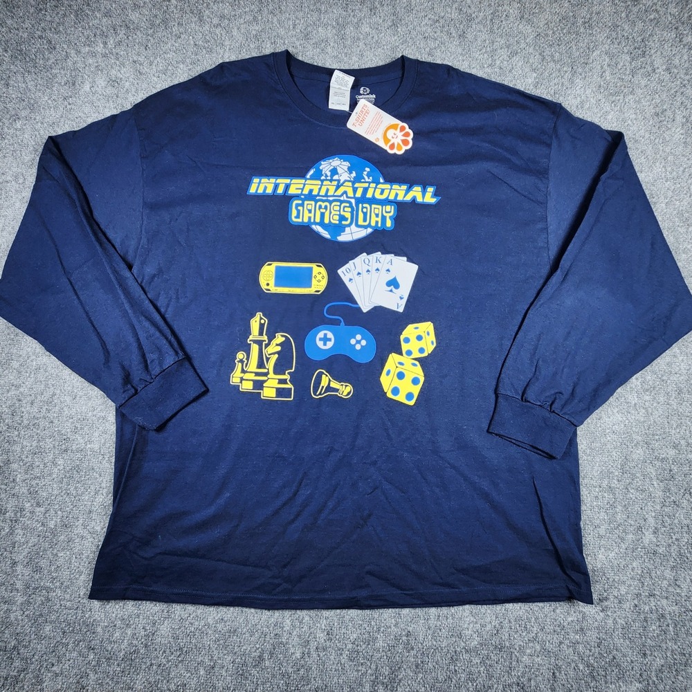 Gildan International Games Day Library Gamer Navy Long Sleeve T-Shirt Mens 3XL